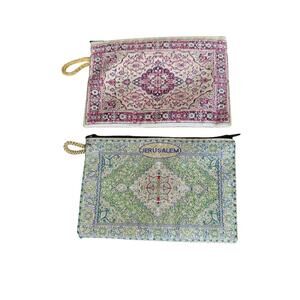 Two Tapestry Coin Purse Pink Green Handmade Intricate| EUC